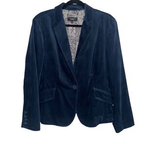 Talbots Blazer Jacket Womens Size 16 Teal Velvet Velour Whimsigoth Career Office